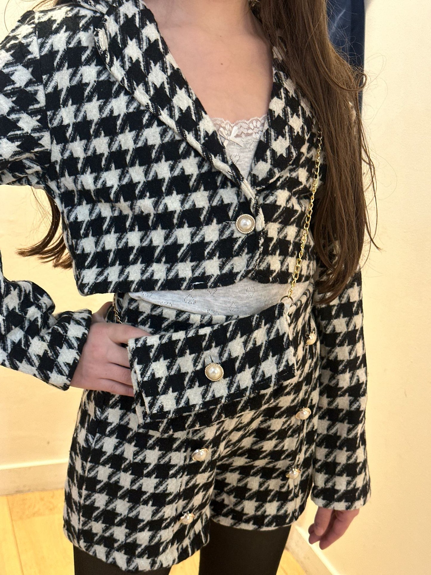 GILET PIED DE POULE COURT