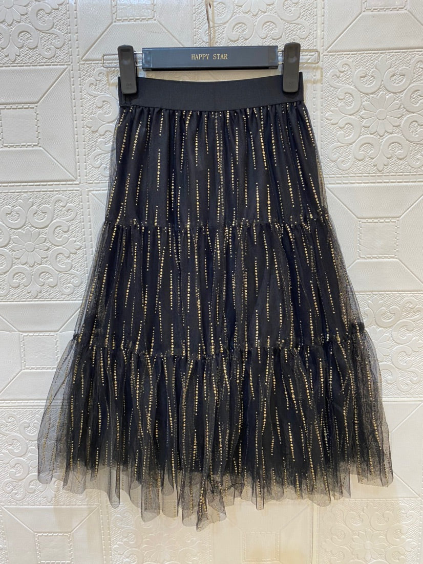 JUPE LONGUE TULLE noir et or