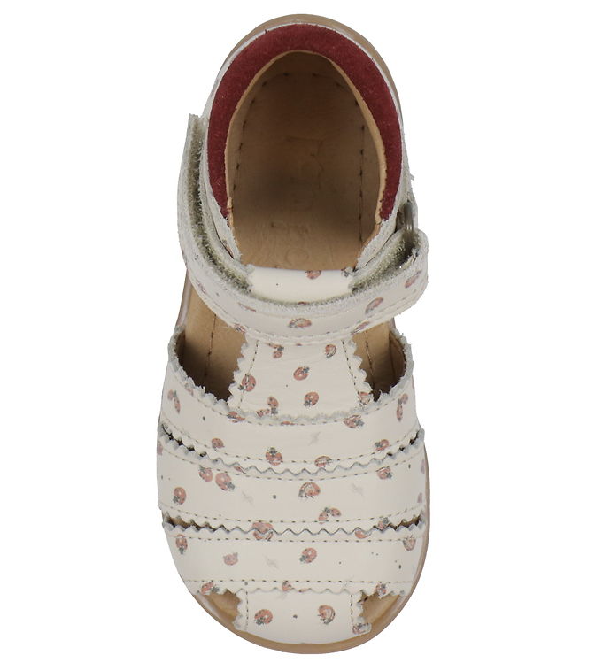 SANDALE SCALLOP VELCRO POM POM créme