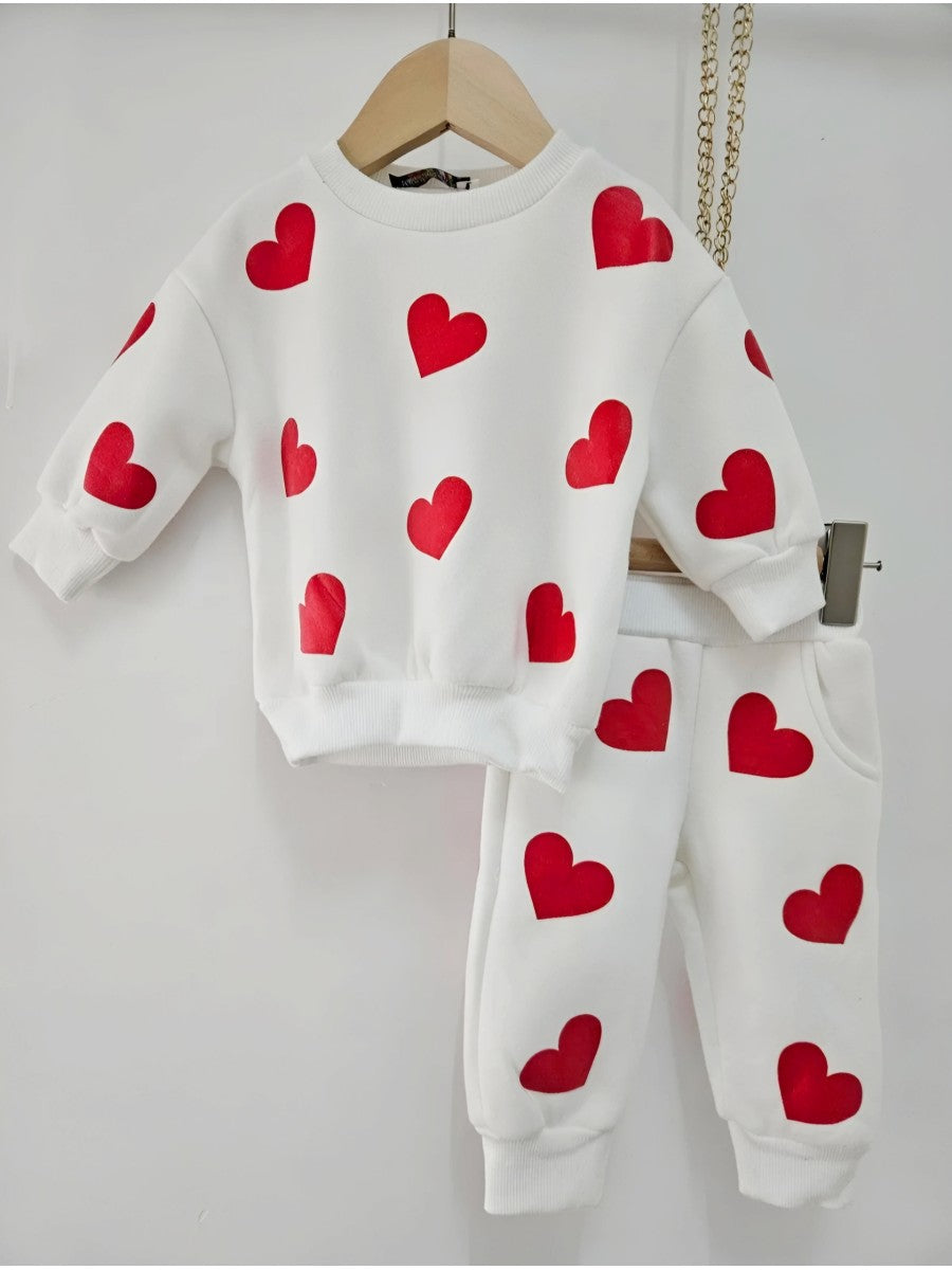 ENSEMBBLE JOGGING COEUR blanc et rouge