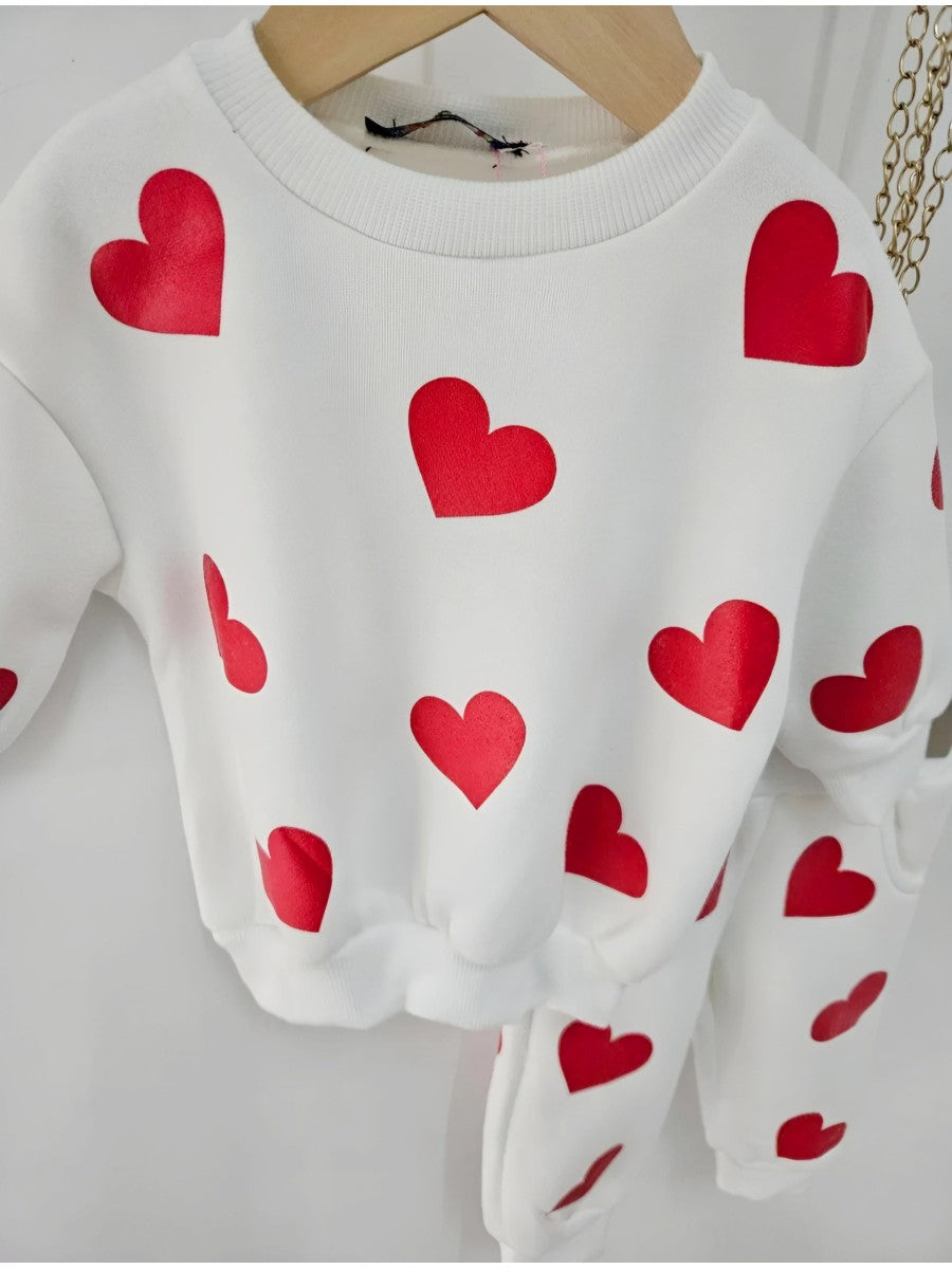 ENSEMBBLE JOGGING COEUR blanc et rouge