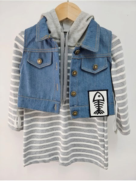 ROBE+ VESTE JEANS SANS MANCHE