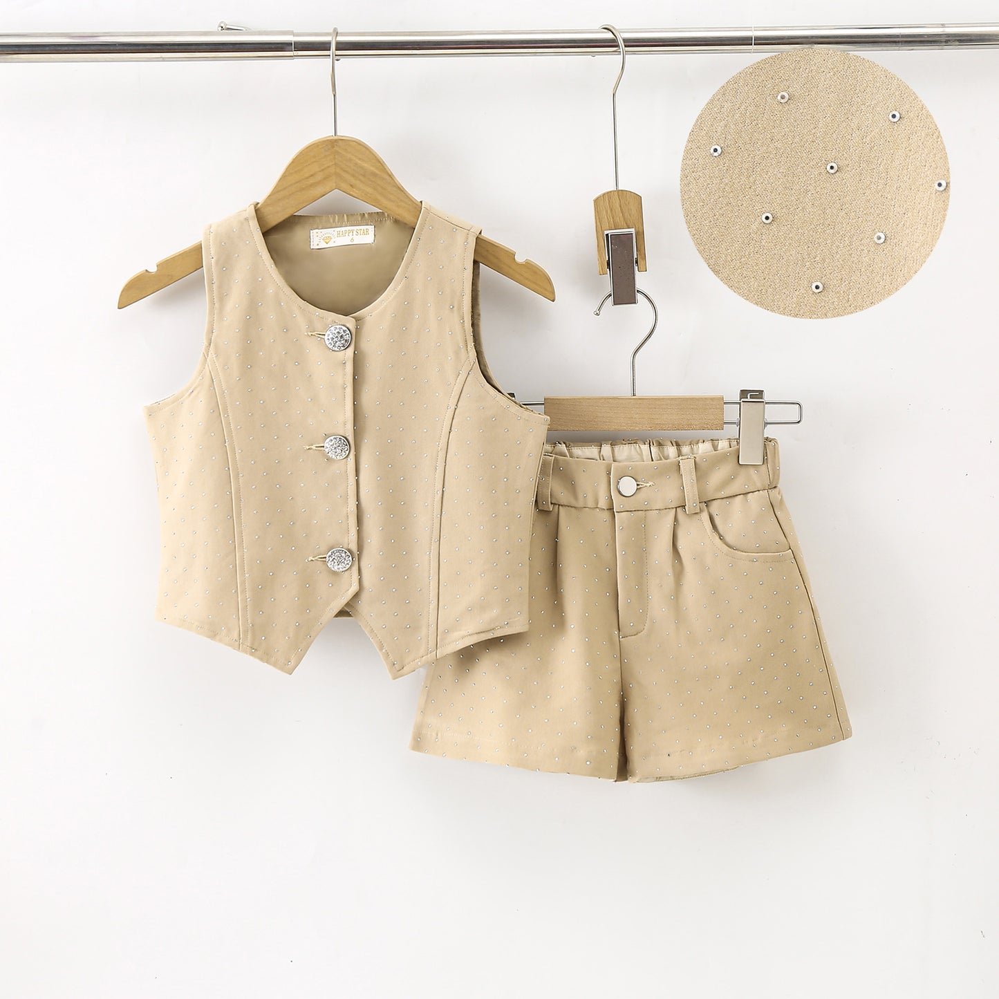 GILET SANS MANCHE et/ou SHORT beige paillettes
