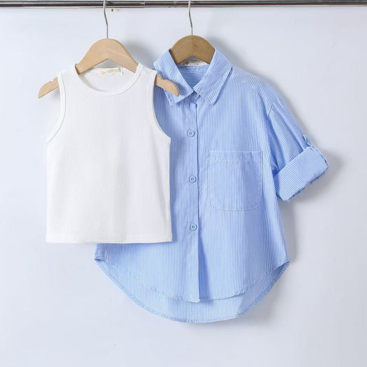 CHEMISE RAYE ET DEBARDEUR 0651 bleu