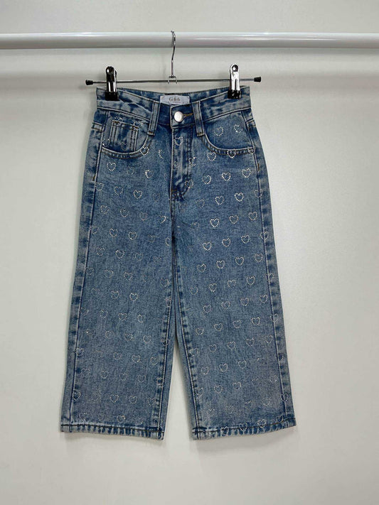 JEANS COEUR STRASS 367 bleu