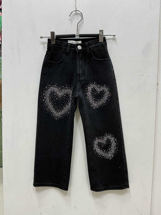 JEANS COEUR STRASS noir