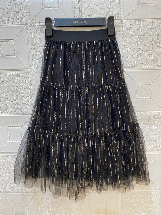 JUPE LONGUE TULLE noir et or