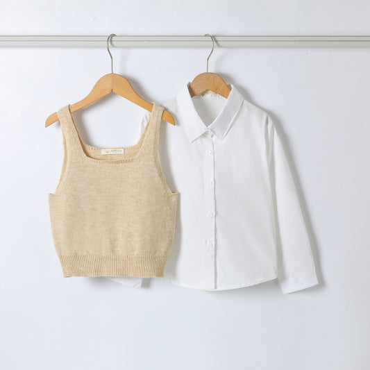 CHEMISE 0877 beige et blanc