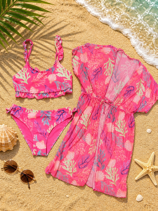 ENSEMBLE 3 PIECES MAILLOT 1128 rose