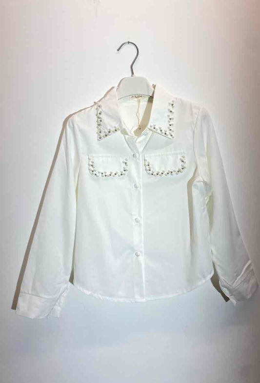 CHEMISE PERLE MANCHE LONGUE blanche fille