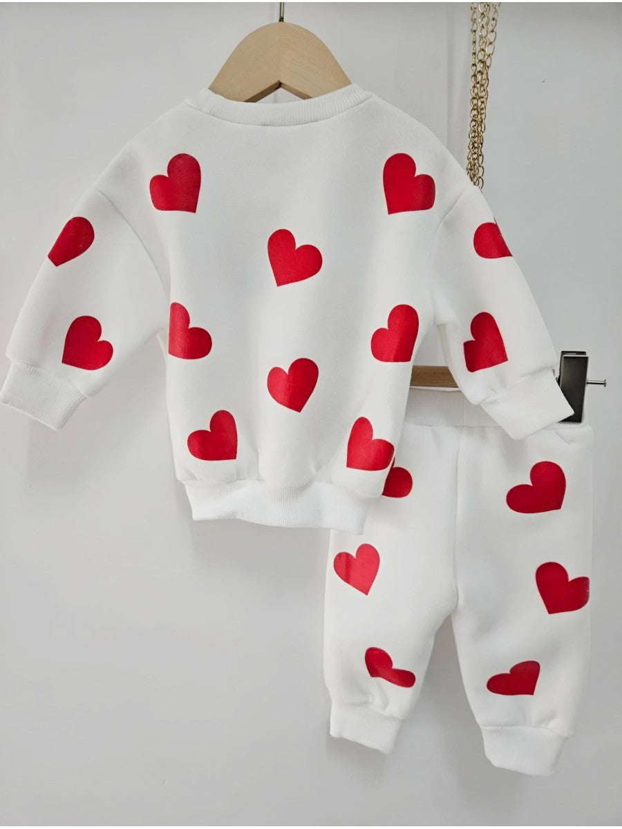 ENSEMBBLE JOGGING COEUR blanc et rouge