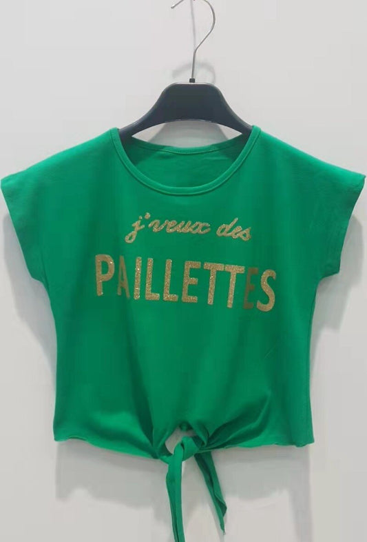 TEE-SHIRT JE VEUX DES PAILLETTES vert