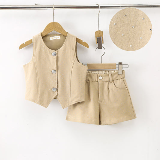 GILET SANS MANCHE et/ou SHORT beige paillettes