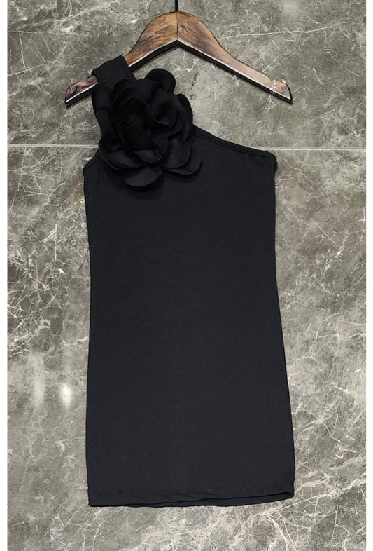 ROBE ASSYMETRIQUE FLEUR noir