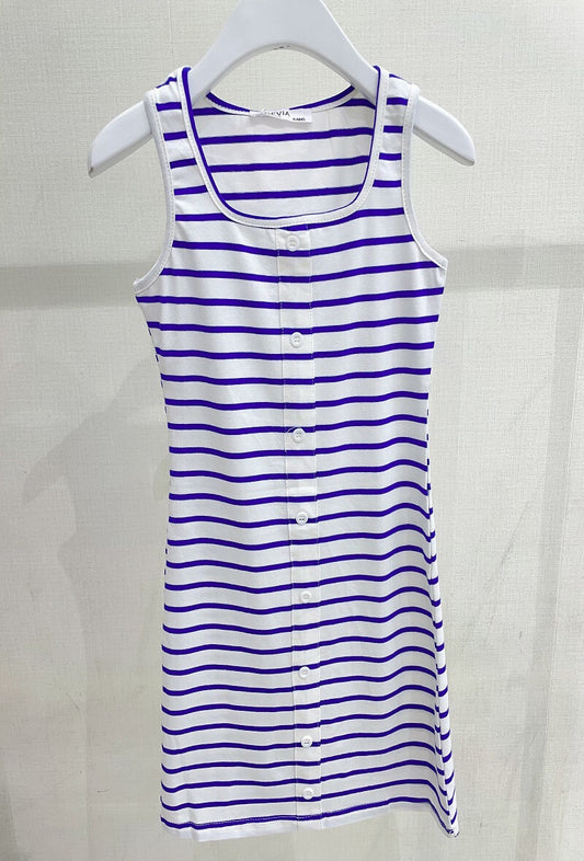 ROBE RAYEE BOUTONS bleu