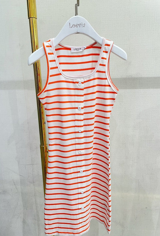 ROBE RAYEE BOUTONS orange